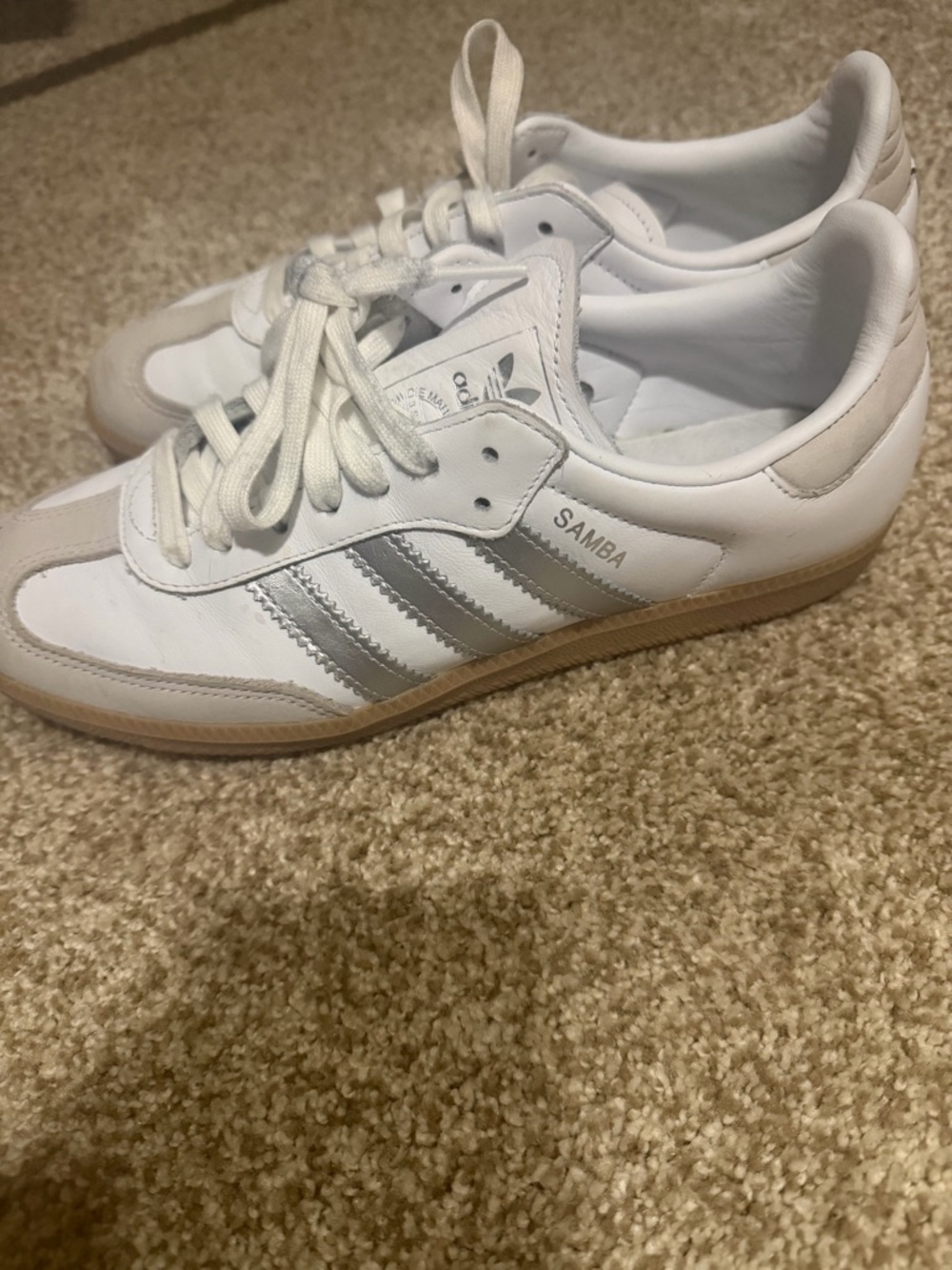 adidas White & Silver Samba Low-Top Sneakers